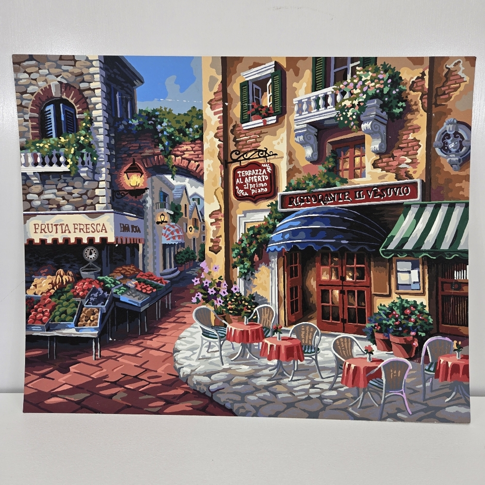 Buon Appetito Finished Acrylic Paint By Number 20x16 Italy City Restaurants Flaw